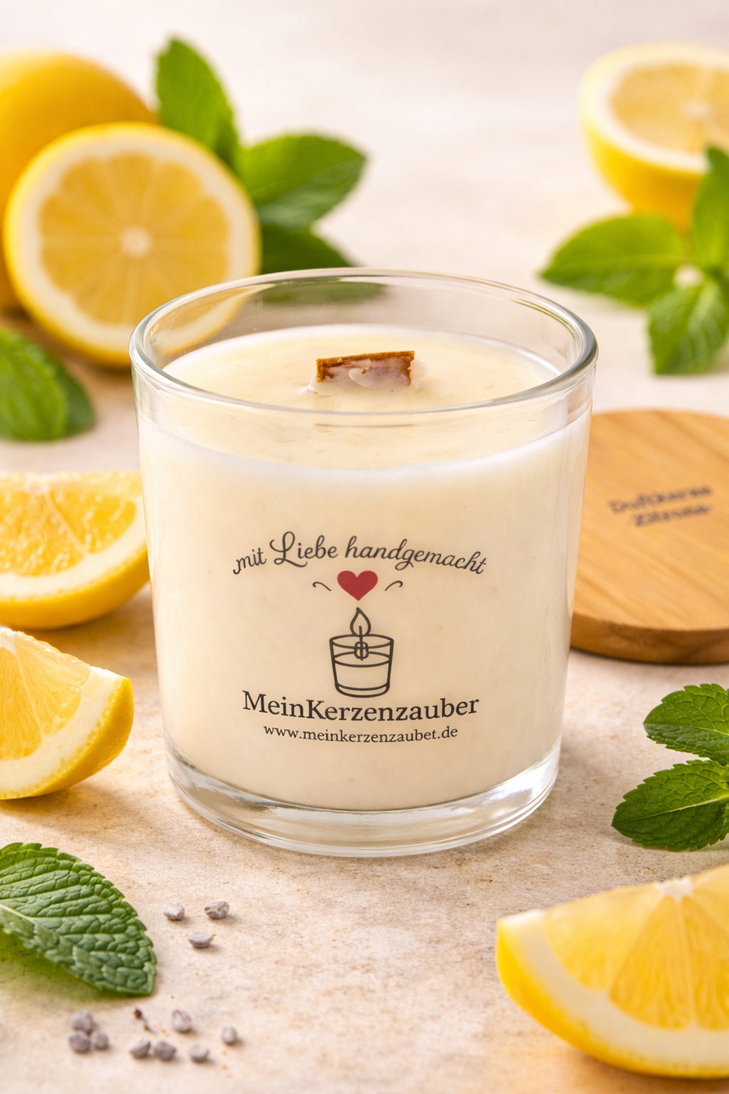 Zitronenöl Duftkerze 140 g mit ätherischem Öl – MeinKerzenzauberU
