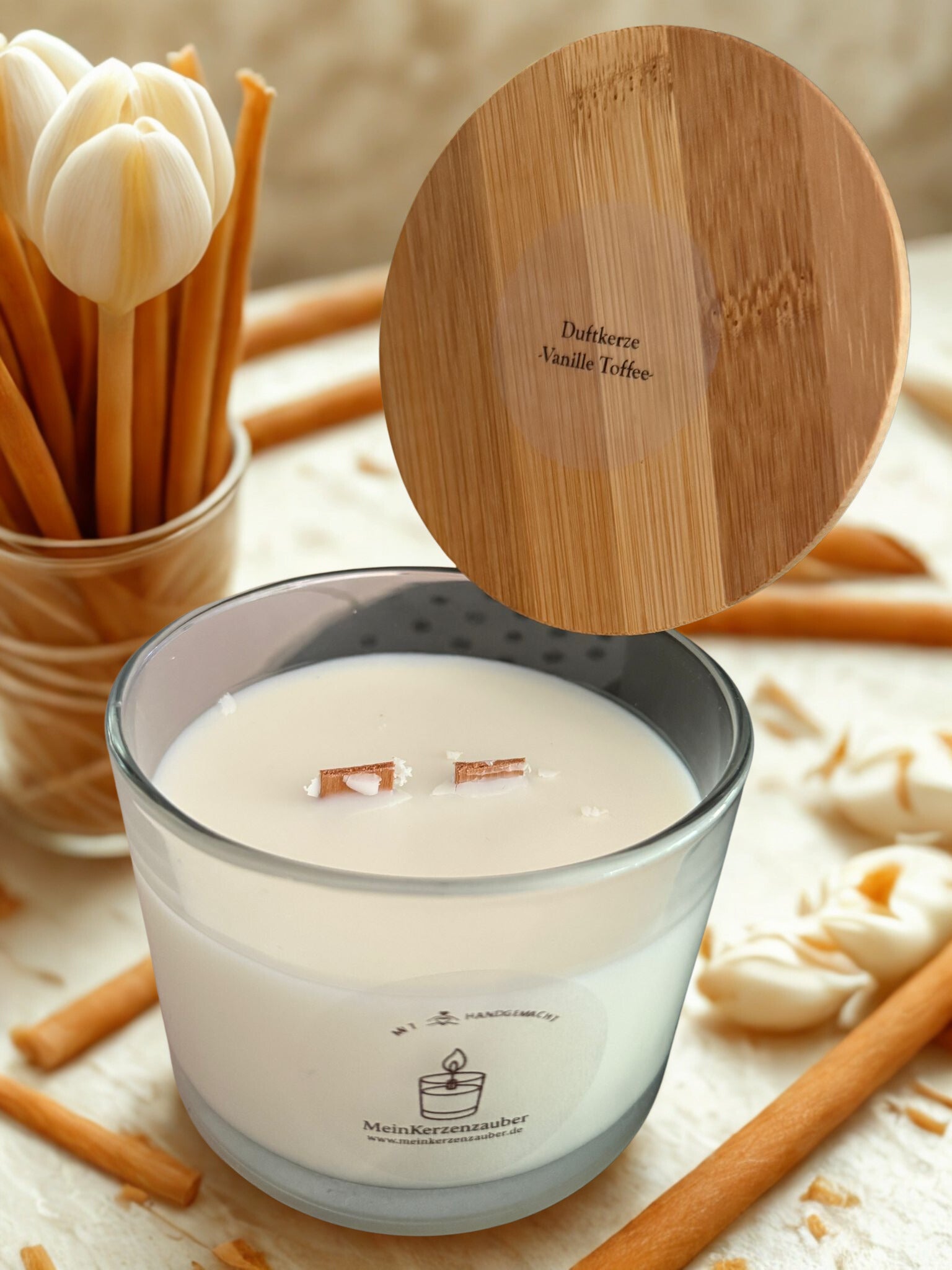 Vanille Toffee Duftkerze 320 g – Sojawachs & Holzdocht – MeinKerzenzauber