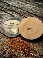 BIO Duftkerze Glühwein Klein 75g mit knisterndem Holzdocht und Bambusdeckel - 15 Stunden Brenndauer