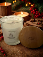 BIO Duftkerze Glühwein Mittel 190g mit knisterndem Holzdocht und Bambusdeckel - 40 Stunden Brenndauer