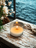 BIO Duftkerze Klein 75g mit knisterndem Holzdocht und Bambusdeckel - 15 Stunden 