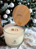 BIO Duftkerze Weihnachtspudding Groß 320g mit knisterndem Holzdocht und Bambusdeckel - 40 Stunden Brenndauer XXL