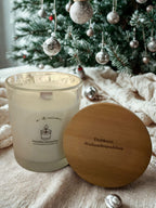 BIO Duftkerze Weihnachtspudding Mittel 190g mit knisterndem Holzdocht und Bambusdeckel - 40 Stunden Brenndauer