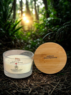 BIO Duftkerze Zwetschgenzweig Klein 75g mit knisterndem Holzdocht und Bambusdeckel - 15 Stunden 